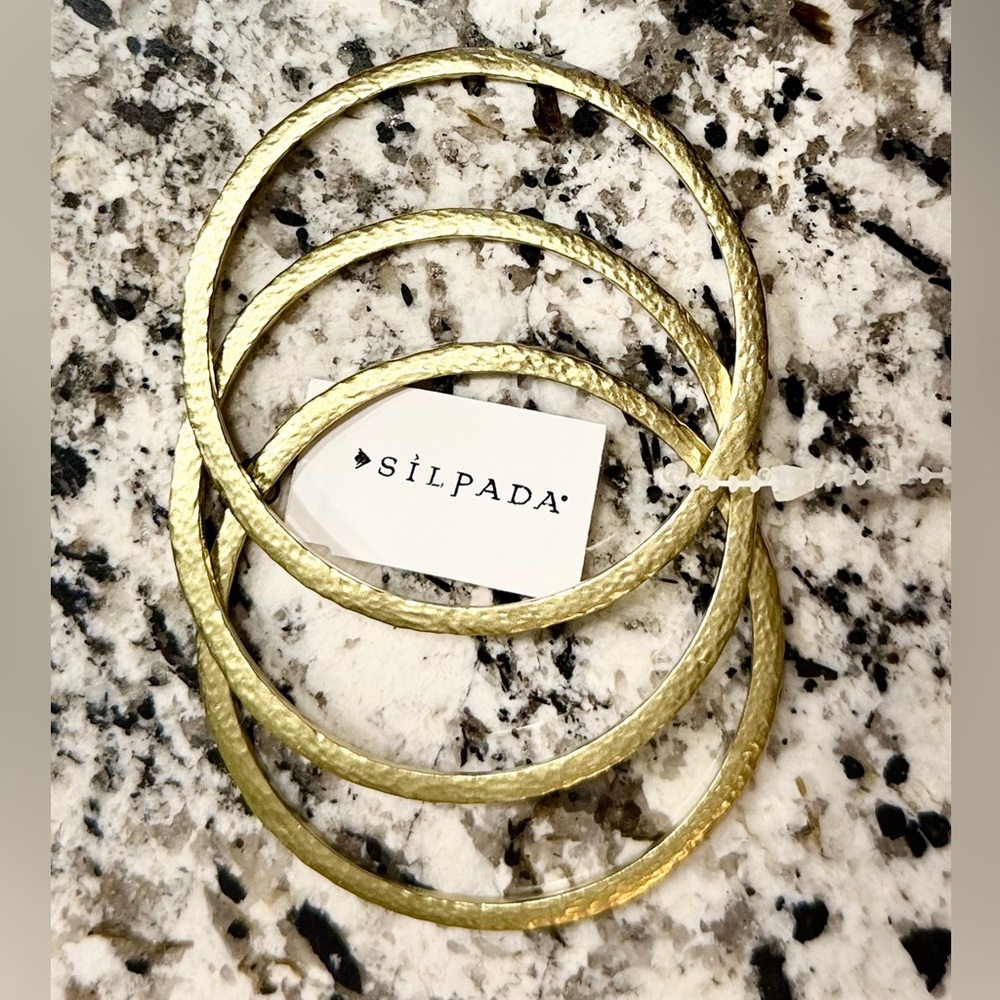 SILPADA DESIGNS K&R Trilogy Hammered Brass Bangle Bracelets_3 in Set NWT